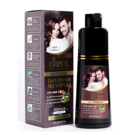 Chirs Professional Dark Brown Hair Color Shampoo 3 in 1 For Hair , Beard And Moustache